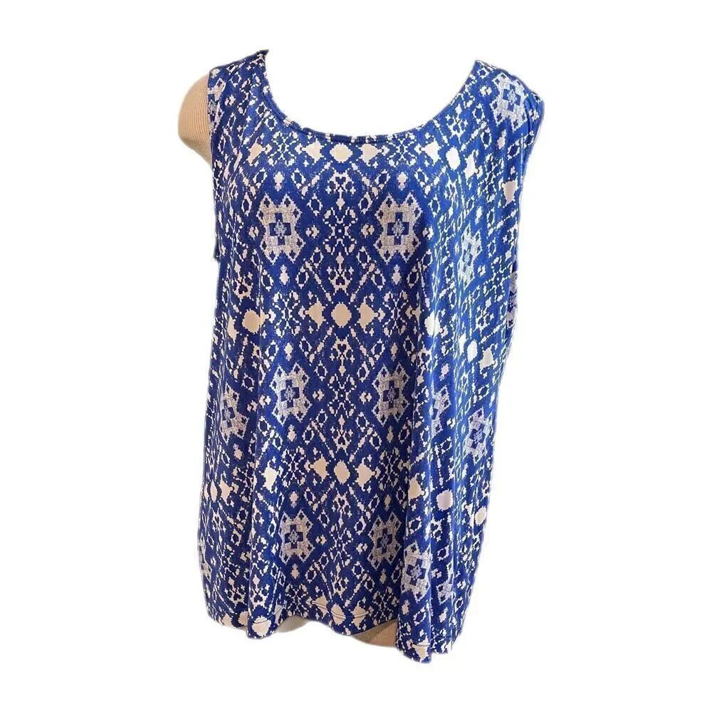 Vikki Vi Women’s Blue White Abstract Tank Top Blouse Size 1X